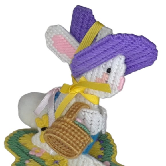 Easter Bunny Decor Vintage Cross stitch on Plastic Form Set of Two - Picture 7 of 7